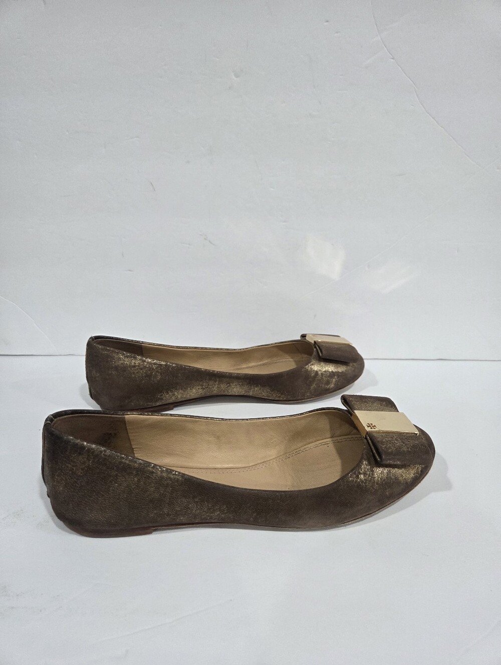 Tory Burch Women's Metallic Brown Bow-Accent Ballet Flats Sz.8.5M